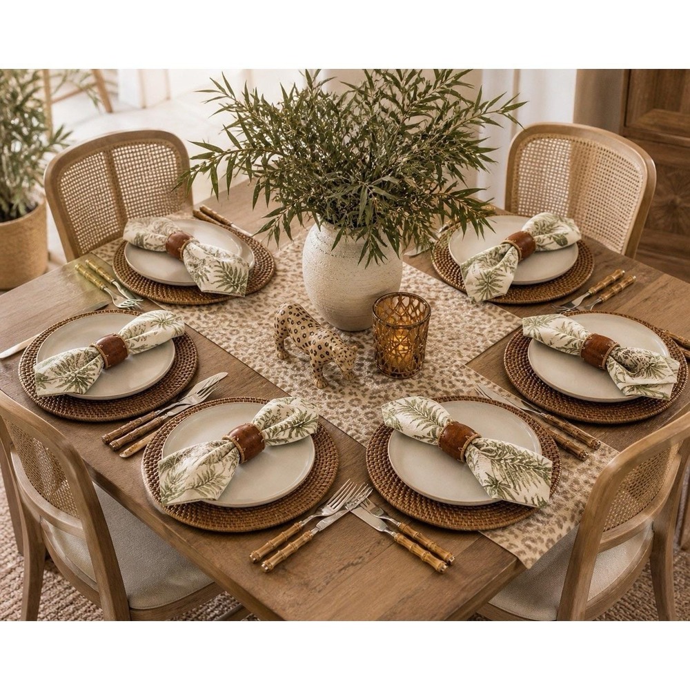 Set of 6 Pier 1 Imports Tamarind Napkin Rings Brown W/ Raffia-style Stitching
